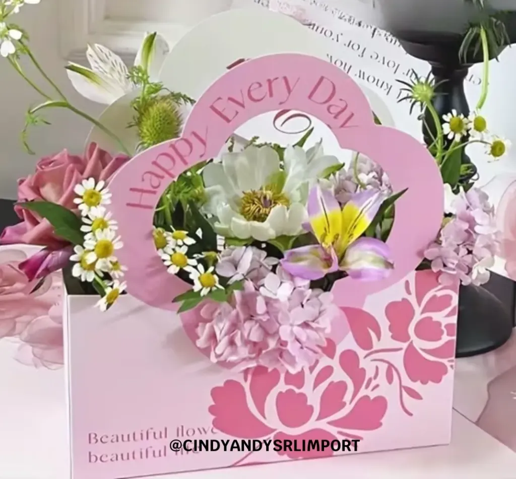 Caja con diseño floral, Rosa